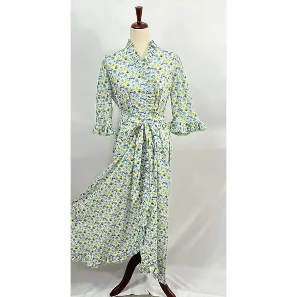 EVI GRINTELA Sz XS Floral Ruffle Edge Belted Cotton Maxi Shirt Dress - Picture 6 of 8